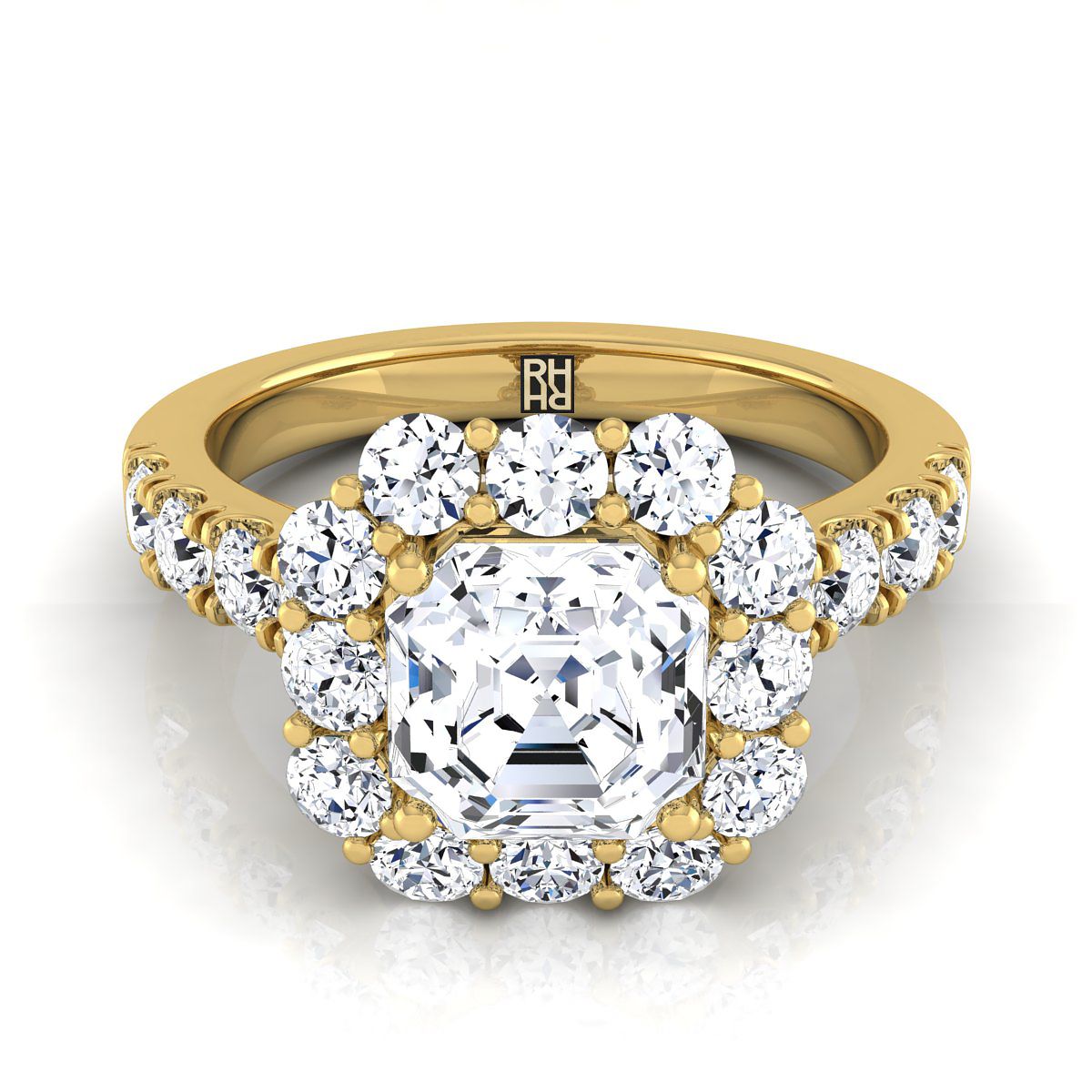 Luxe French Pavé Halo Asscher, in 18K Yellow Gold, prong setting | RockHer