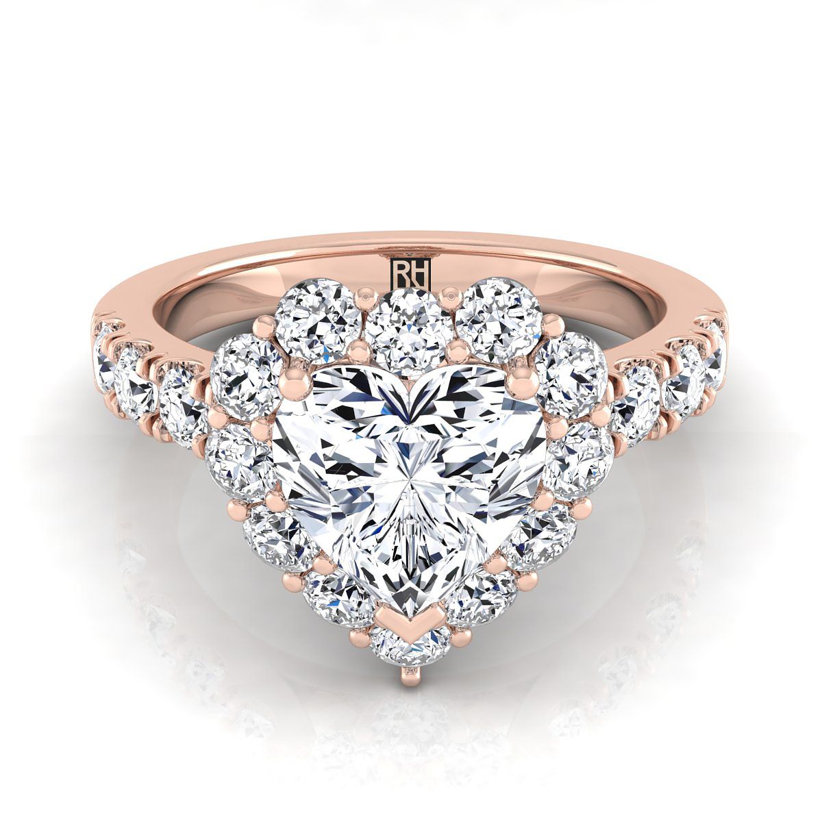 Luxe French Pavé Halo Heart Shape, in 14K Rose Gold, prong setting | RockHer