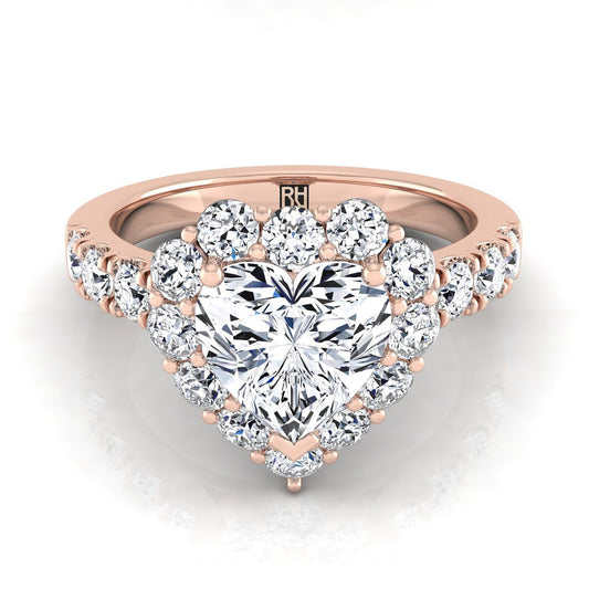 Luxe French Pavé Halo Heart Shape, in 14K Rose Gold, prong setting | RockHer