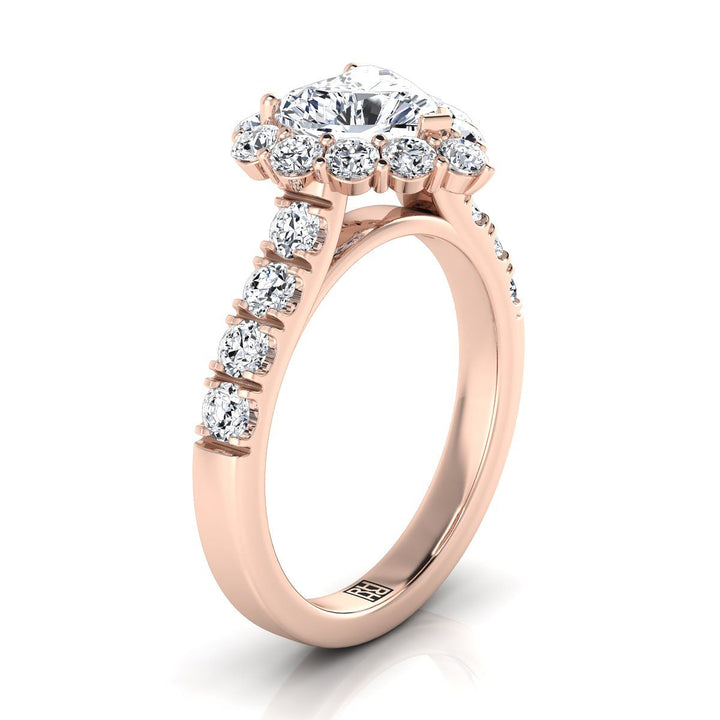 Luxe French Pavé Halo Heart Shape, in 14K Rose Gold, prong setting – side profile | RockHer