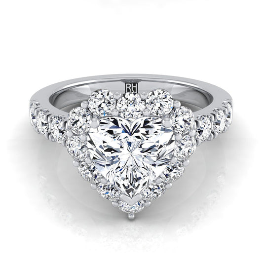 Luxe French Pavé Halo Heart Shape Engagement Ring Setting in 18K White Gold