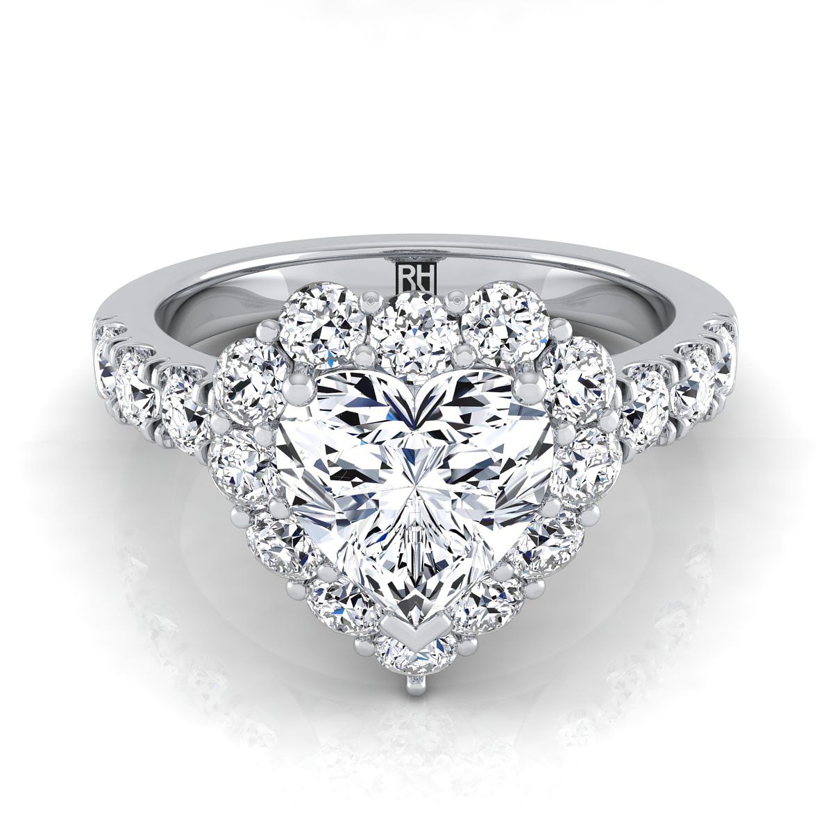 Luxe French Pavé Halo Heart Shape, in 18K White Gold, prong setting | RockHer