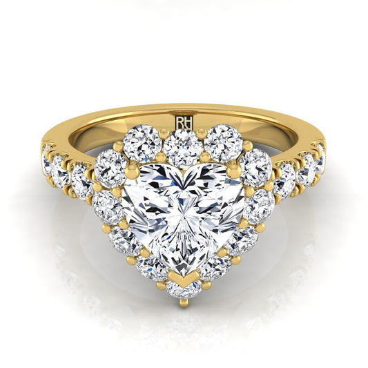 Luxe French Pavé Halo Heart Shape Engagement Ring Setting in 14K Yellow Gold