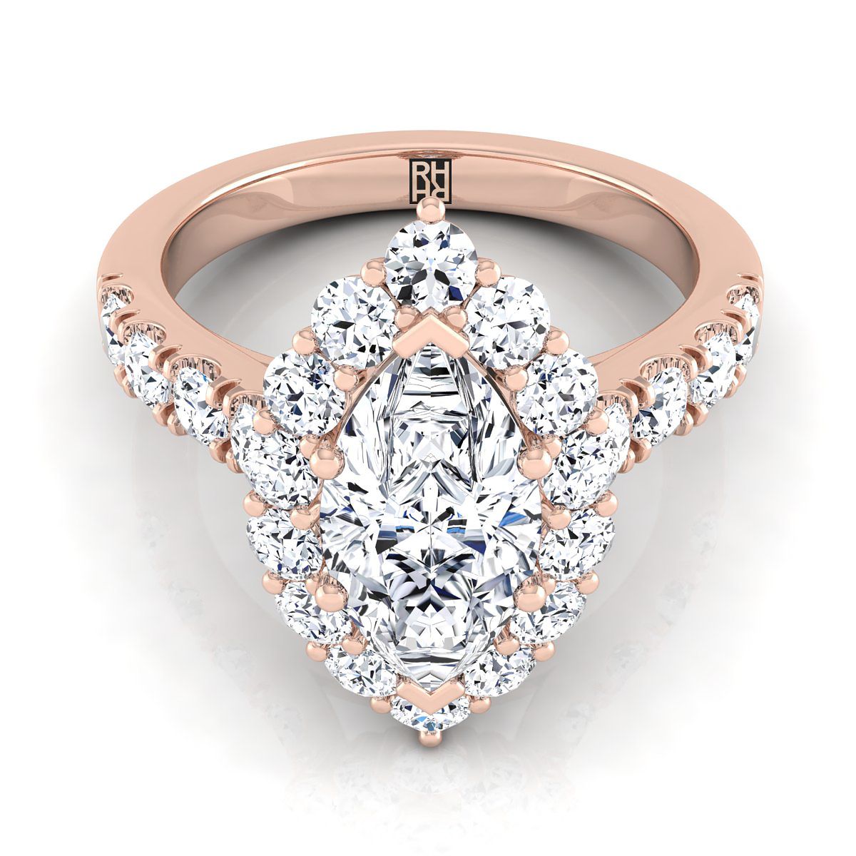 Luxe French Pavé Halo Marquise, in 14K Rose Gold, prong setting | RockHer