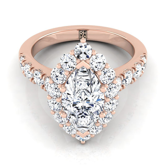 Luxe French Pavé Halo Marquise, in 14K Rose Gold, prong setting | RockHer