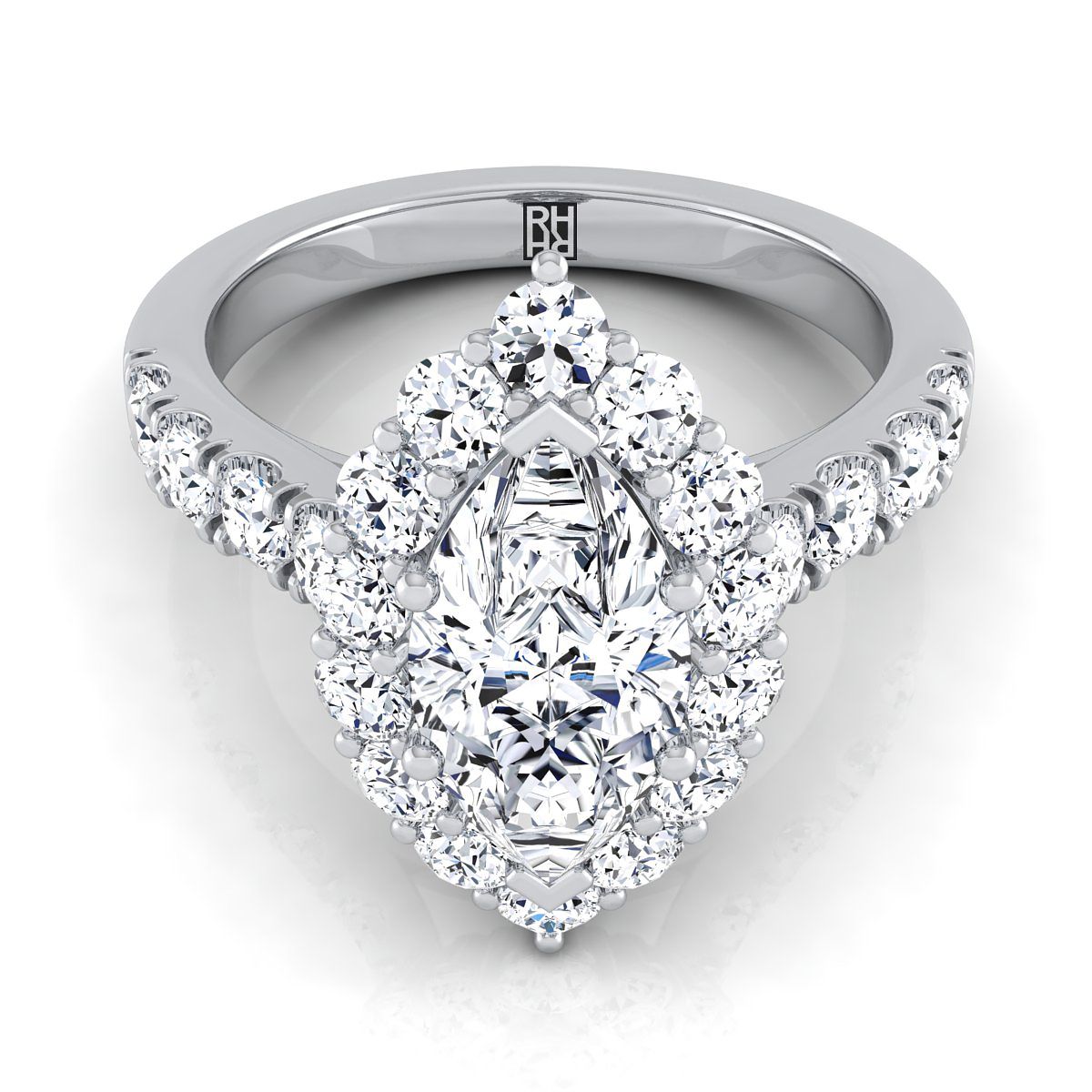Luxe French Pavé Halo Marquise, in 18K White Gold, prong setting | RockHer