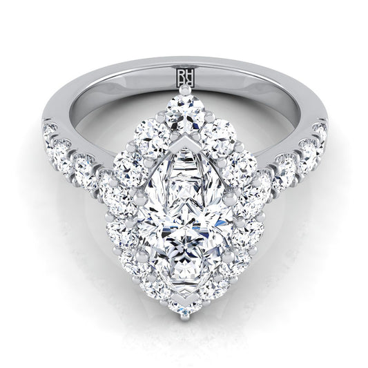 Luxe French Pavé Halo Marquise, in 18K White Gold, prong setting | RockHer