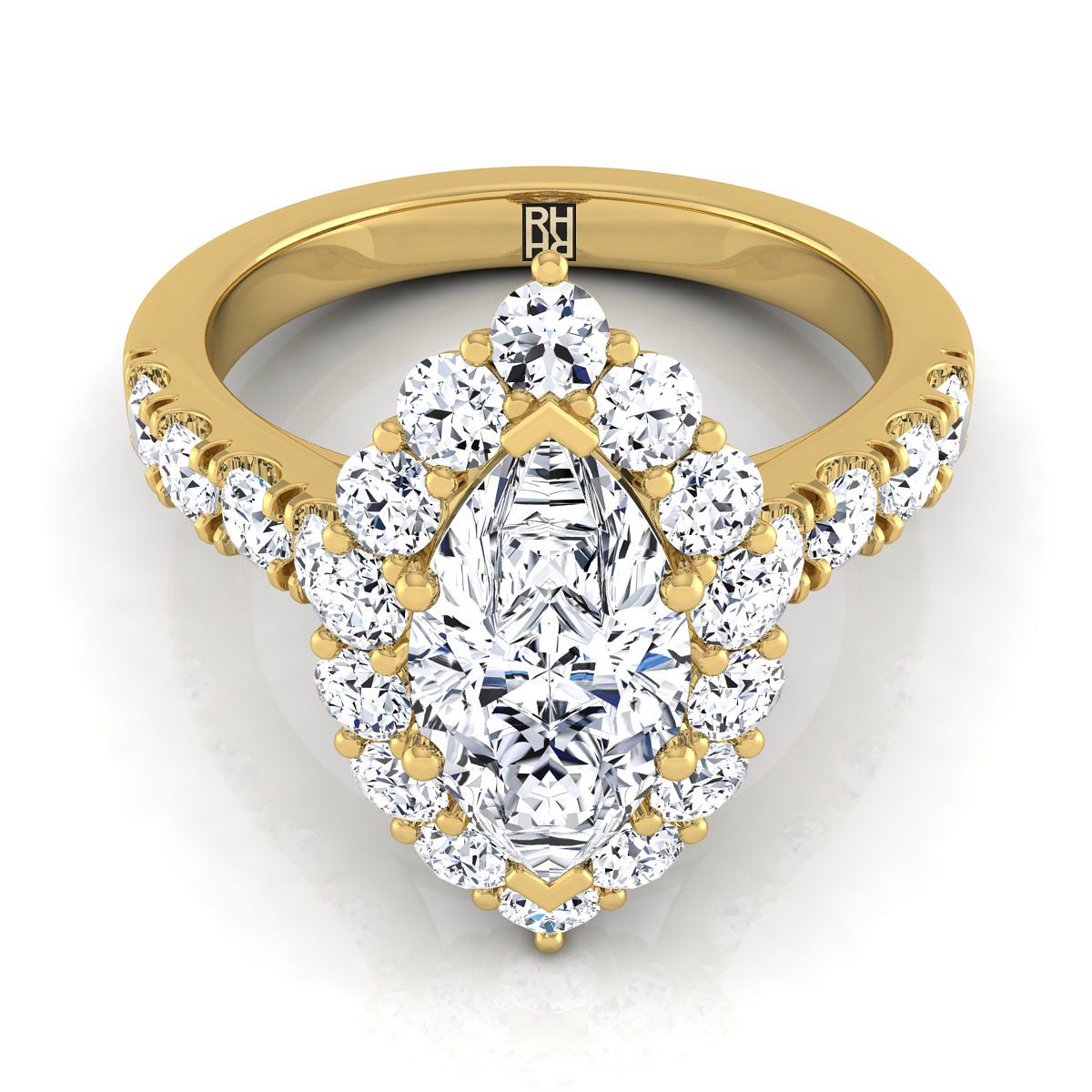Luxe French Pavé Halo Marquise, in 18K Yellow Gold, prong setting | RockHer