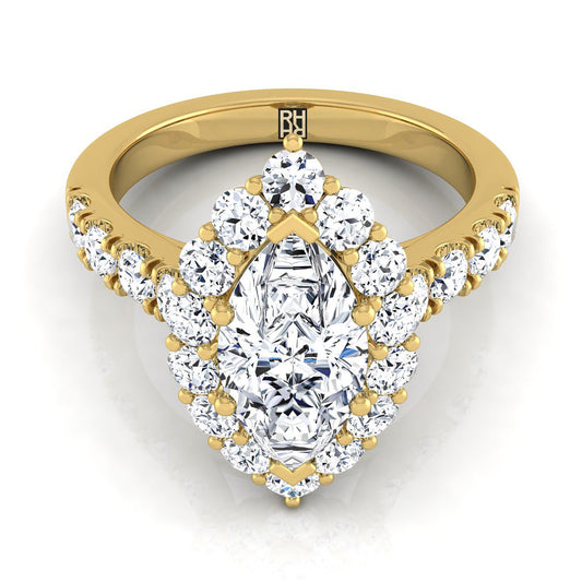 Luxe French Pavé Halo Marquise, in 18K Yellow Gold, prong setting | RockHer