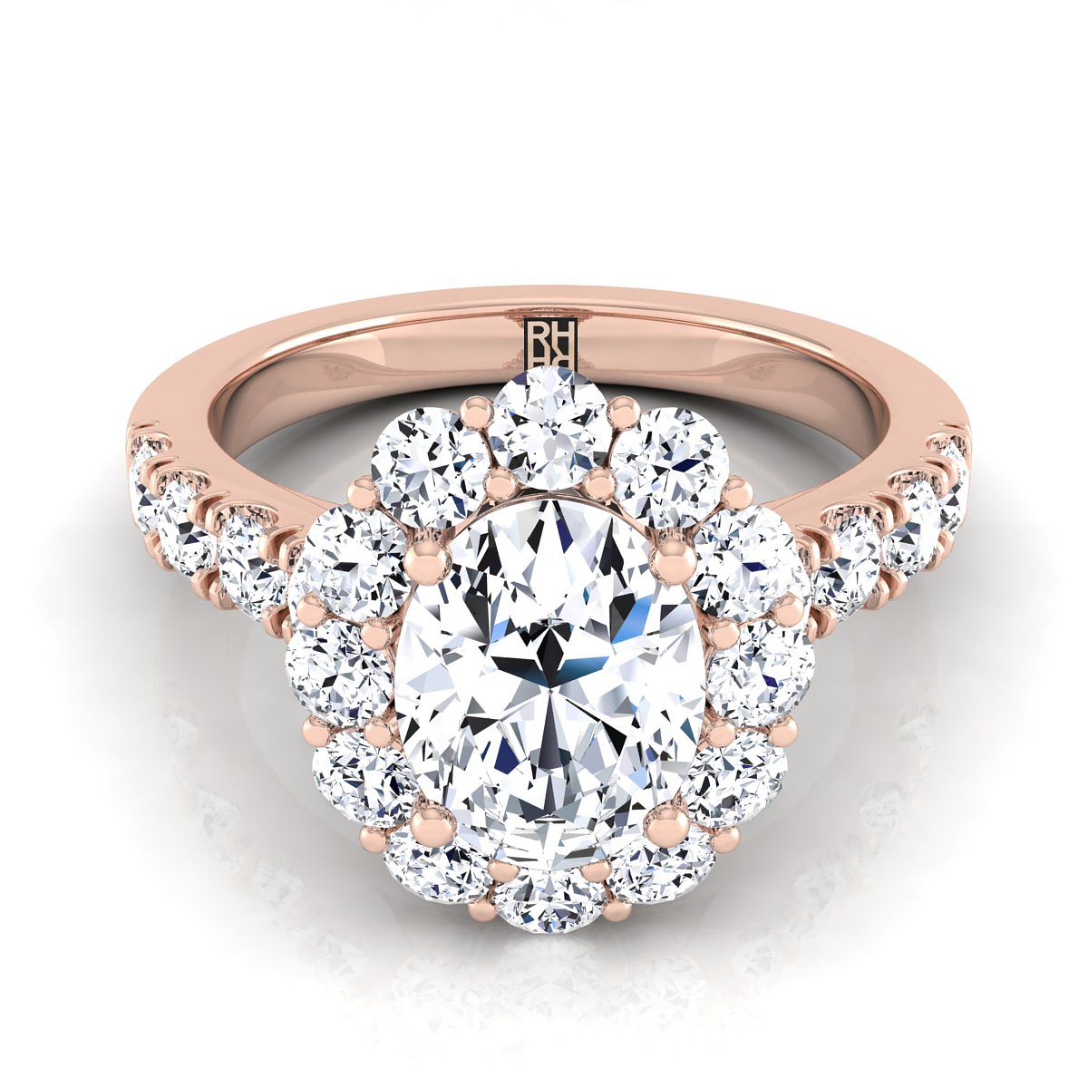 Luxe French Pavé Halo Oval, in 14K Rose Gold, prong setting | RockHer