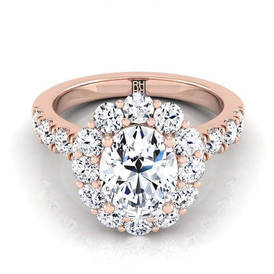 Luxe French Pavé Halo Oval, in 14K Rose Gold, prong setting | RockHer
