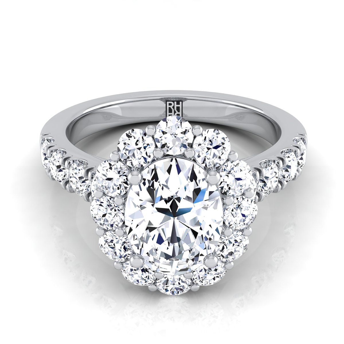 Luxe French Pavé Halo Oval, in 18K White Gold, prong setting | RockHer