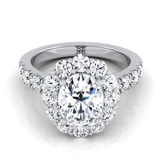 Luxe French Pavé Halo Oval, in 18K White Gold, prong setting | RockHer
