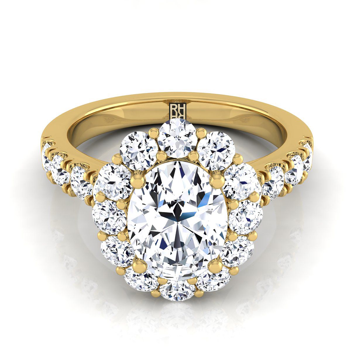 แหวนหมั้นสไตล์หรูหราฝรั่งเศสประดับเพชรวงรี 18K ทองเหลืองทองคำสีเหลือง -1-1/10ctw