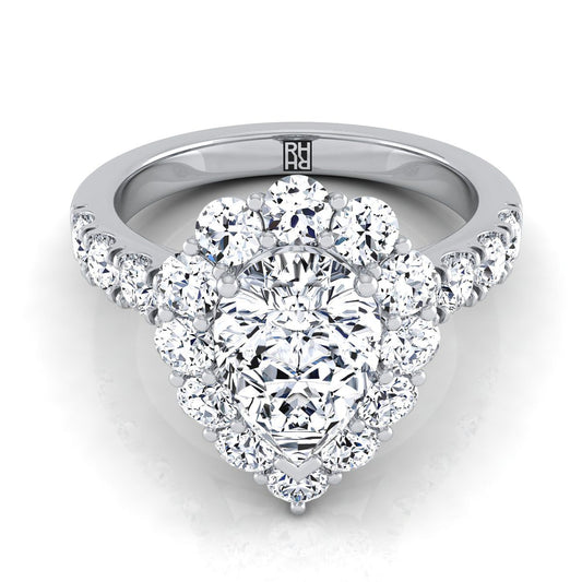 Luxe French Pavé Halo Pear Shape, in 18K White Gold, prong setting | RockHer