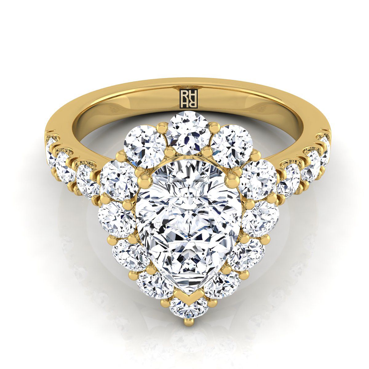 Luxe French Pavé Halo Pear Shape, in 18K Yellow Gold, prong setting | RockHer