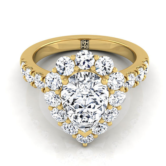 Luxe French Pavé Halo Pear Shape, in 18K Yellow Gold, prong setting | RockHer