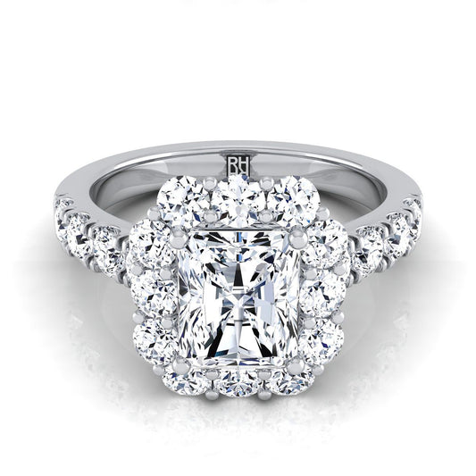 Luxe French Pavé Halo Radiant, in Platinum, prong setting | RockHer