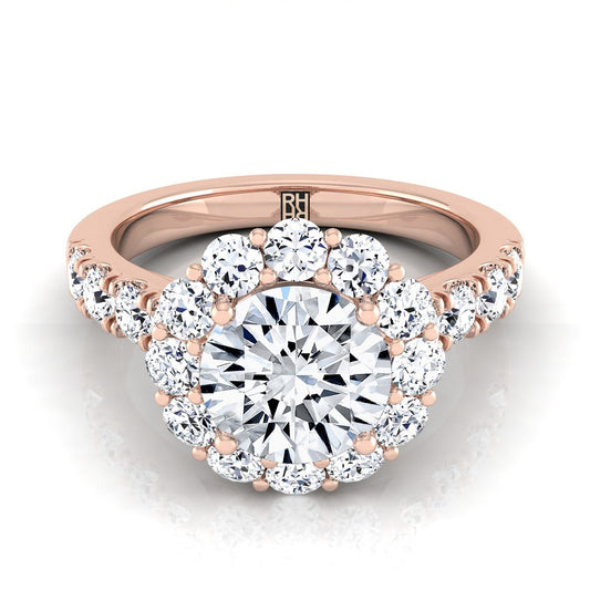 Round Brilliant, Luxe French Pavé Halo, in 14K Rose Gold, pave setting | RockHer