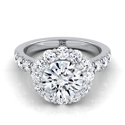Round Brilliant, Luxe French Pavé Halo, in Platinum, pave setting | RockHer