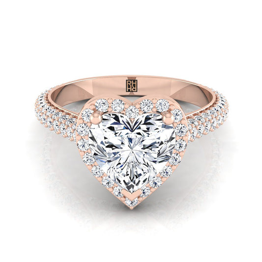 Micro-Pavé Triple Row Halo Heart Shape, in 14K Rose Gold, pave setting | RockHer