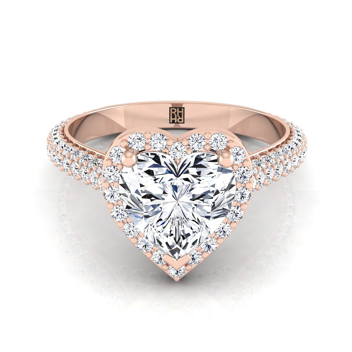 ตัวเรือนแหวนหมั้นเพชร Ella ทรงหัวใจ ฝังปาเว่ ทองคำชมพู 14K จาก RockHer