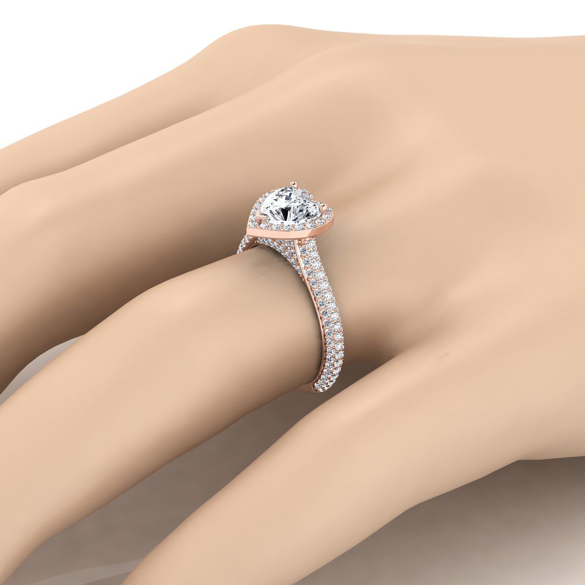 ตัวเรือนแหวนหมั้นเพชร Ella ทรงหัวใจ ฝังปาเว่ ทองคำชมพู 14K จาก RockHer