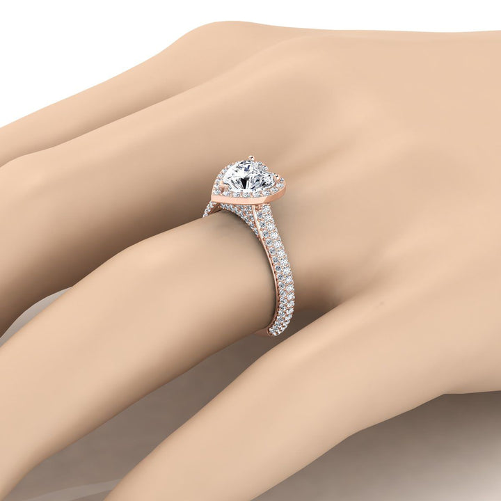 Micro-Pavé Triple Row Halo Heart Shape, in 14K Rose Gold, pave setting – detail view | RockHer