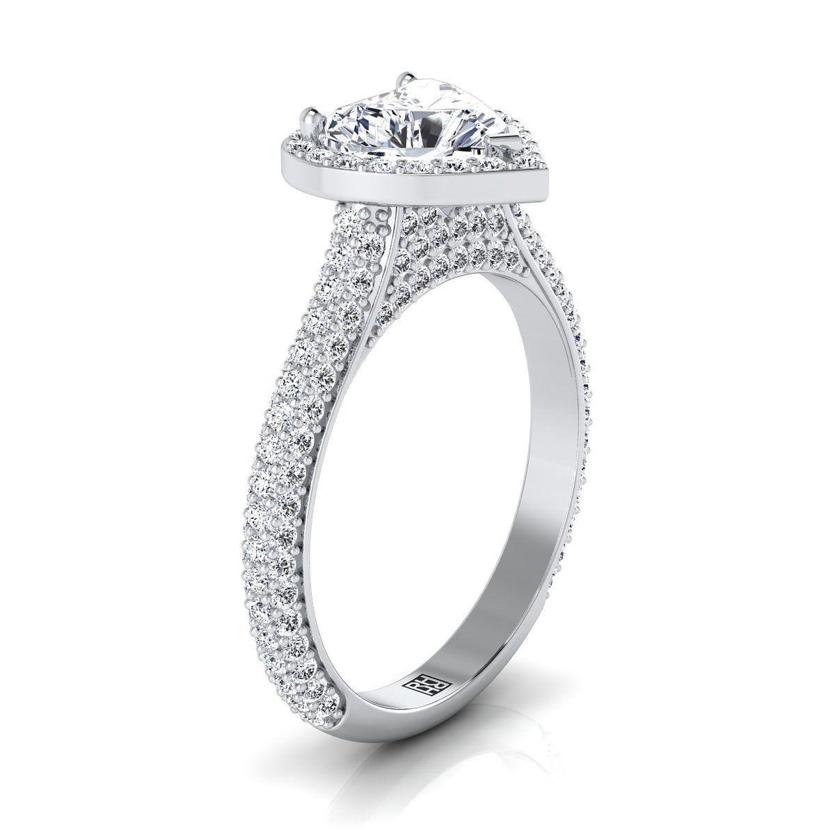 Micro-Pavé Triple Row Halo Heart Shape, in Platinum, pave setting – side profile | RockHer