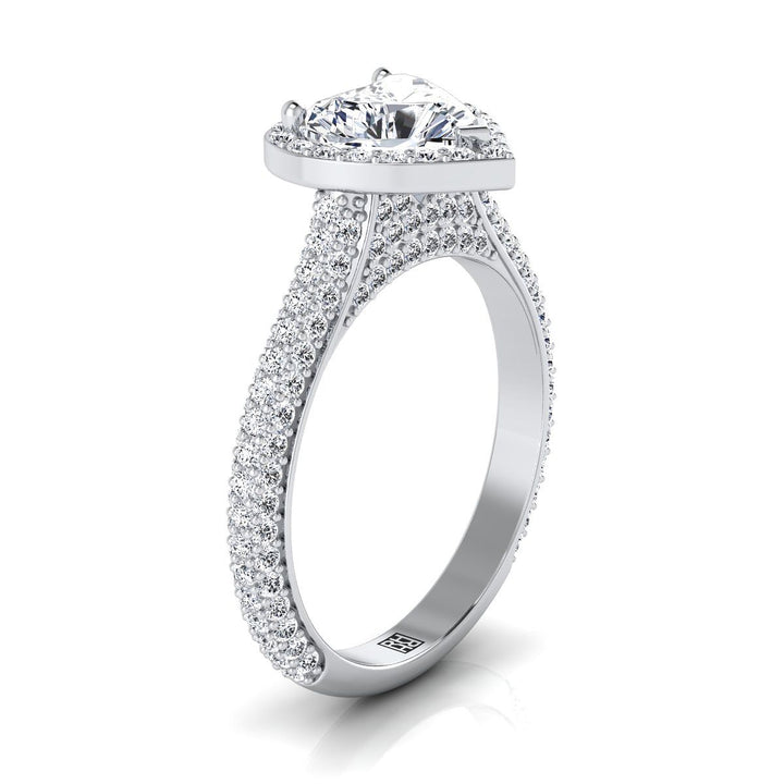 Micro-Pavé Triple Row Halo Heart Shape, in Platinum, pave setting – side profile | RockHer