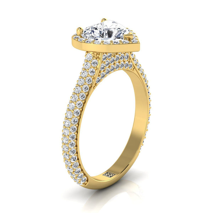 14K Yellow Gold Heart Shape Center Diamond Micro-Pavé Halo Engagement Ring -7/8ctw