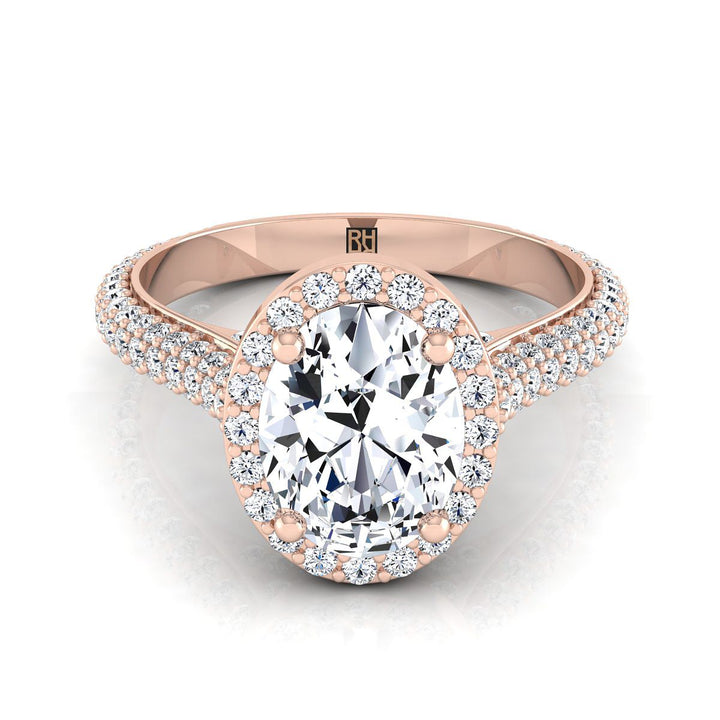 Ella Select micro-pavé triple row halo oval oval ring in 14K Rose Gold — view — RockHer