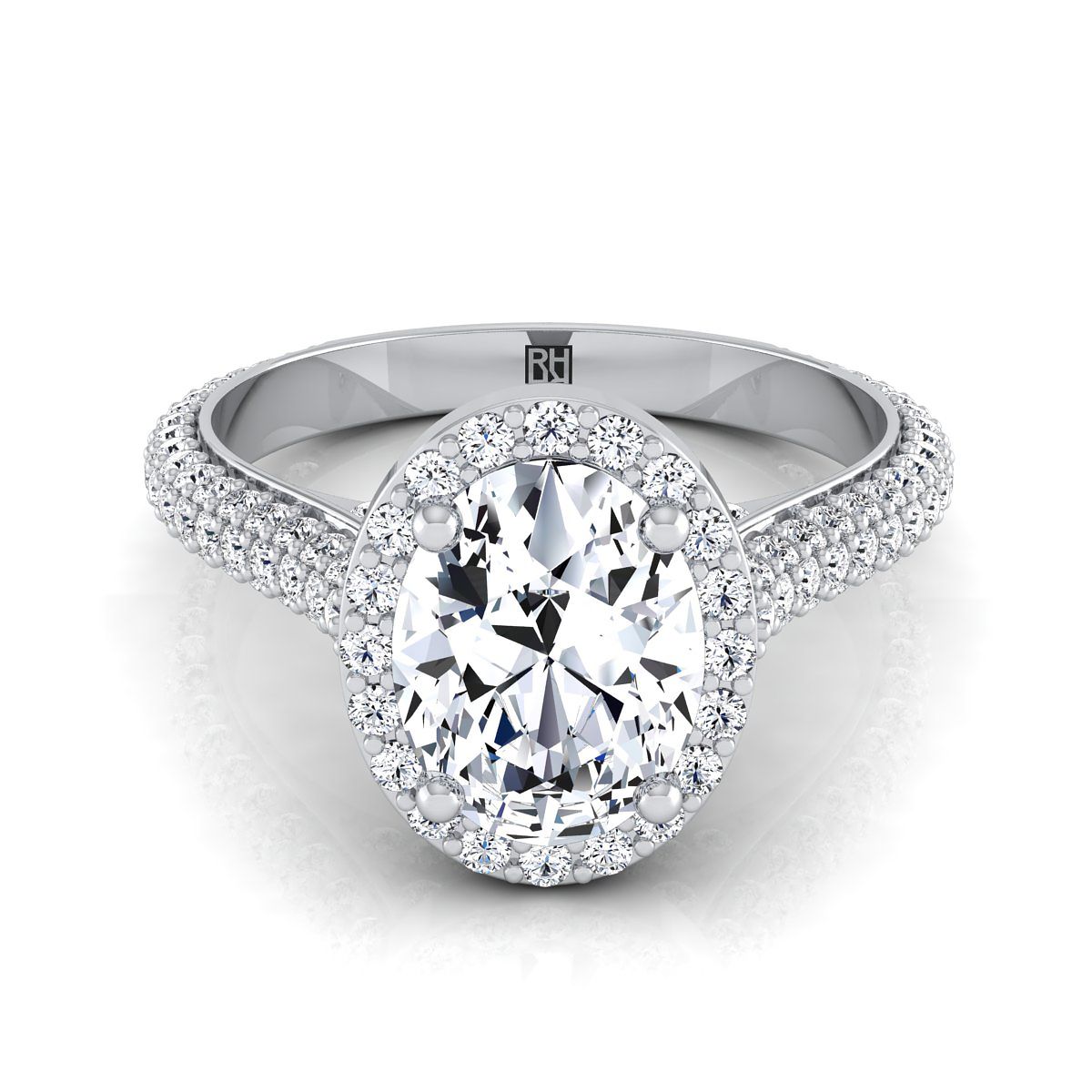 Micro-Pavé Triple Row Halo Oval, in 18K White Gold, pave setting – view 8 | RockHer