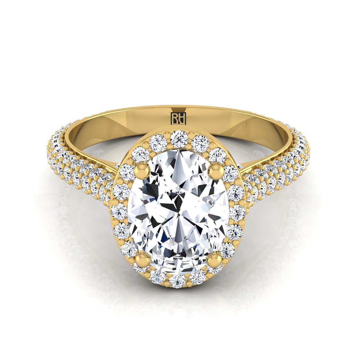 Micro-Pavé Triple Row Halo Oval, in 18K Yellow Gold, pave setting | RockHer