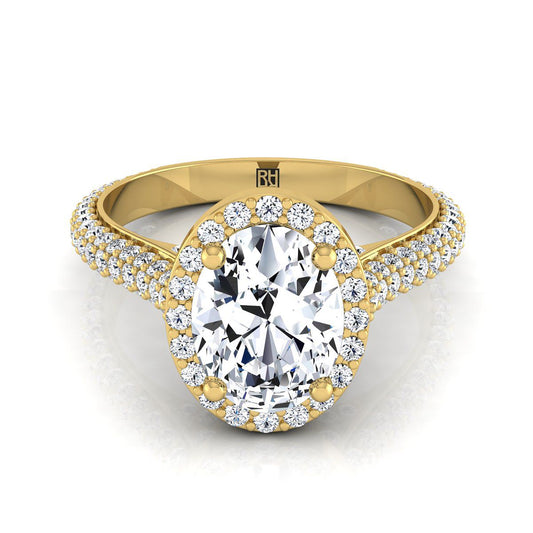 Micro-Pavé Triple Row Halo Oval, in 18K Yellow Gold, pave setting | RockHer