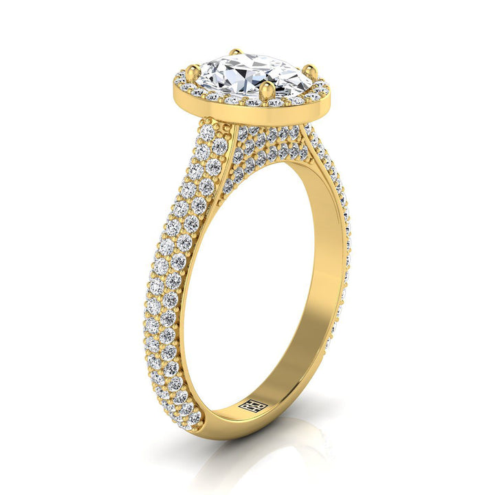 Micro-Pavé Triple Row Halo Oval, in 18K Yellow Gold, pave setting – side profile | RockHer