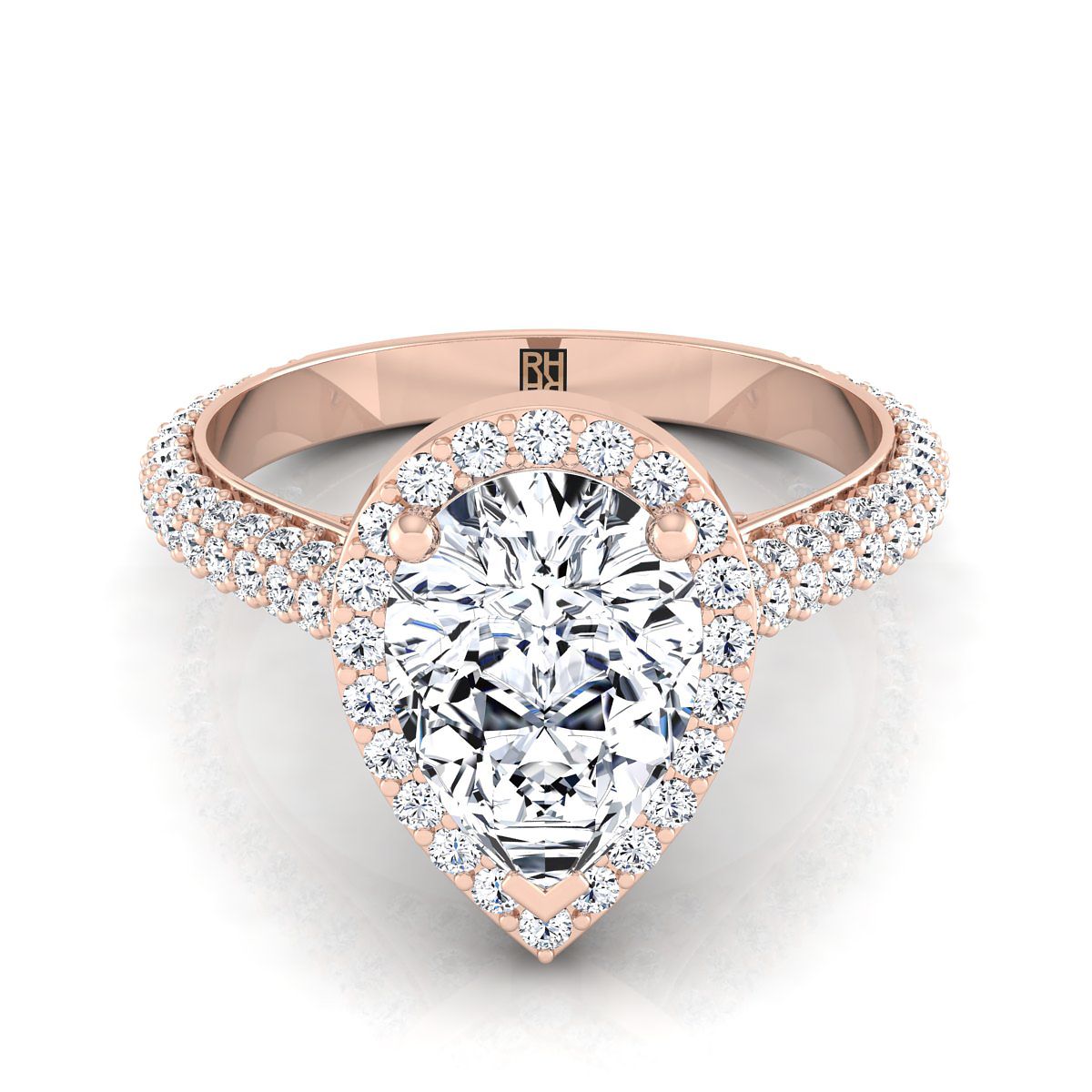 Micro-Pavé Triple Row Halo Pear Shape, in 14K Rose Gold, pave setting | RockHer