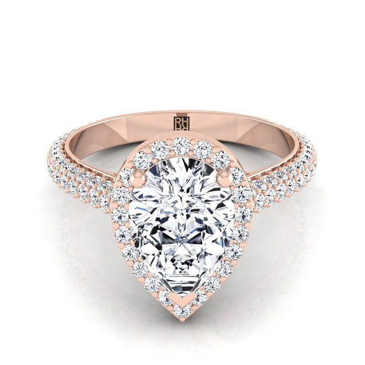 Micro-Pavé Triple Row Halo Pear Shape, in 14K Rose Gold, pave setting | RockHer