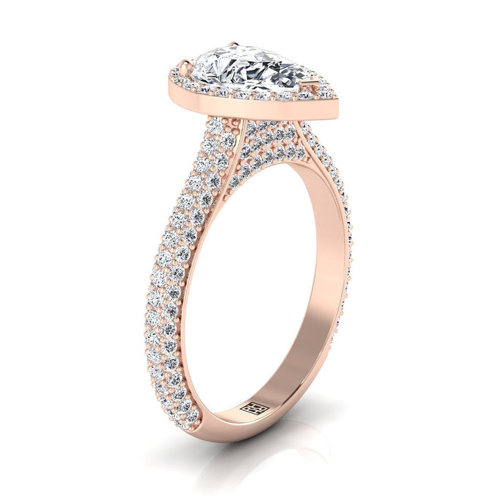 Micro-Pavé Triple Row Halo Pear Shape, in 14K Rose Gold, pave setting – side profile | RockHer