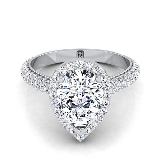 Micro-Pavé Triple Row Halo Pear Shape, in Platinum, pave setting | RockHer