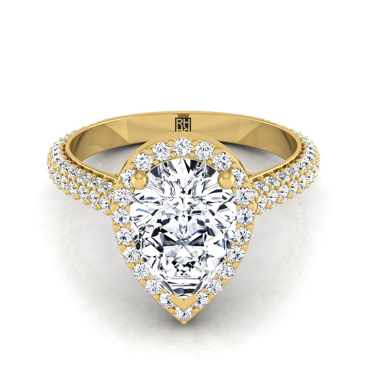 Micro-Pavé Triple Row Halo Pear Shape, in 18K Yellow Gold, pave setting | RockHer