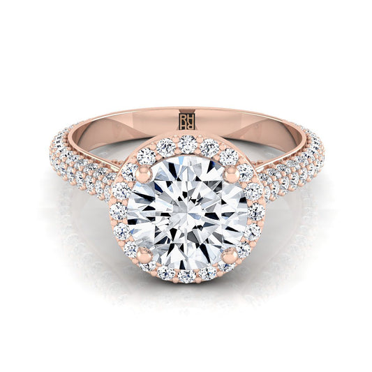 Round Brilliant, Micro-Pavé Triple Row Halo, in 14K Rose Gold, pave setting | RockHer