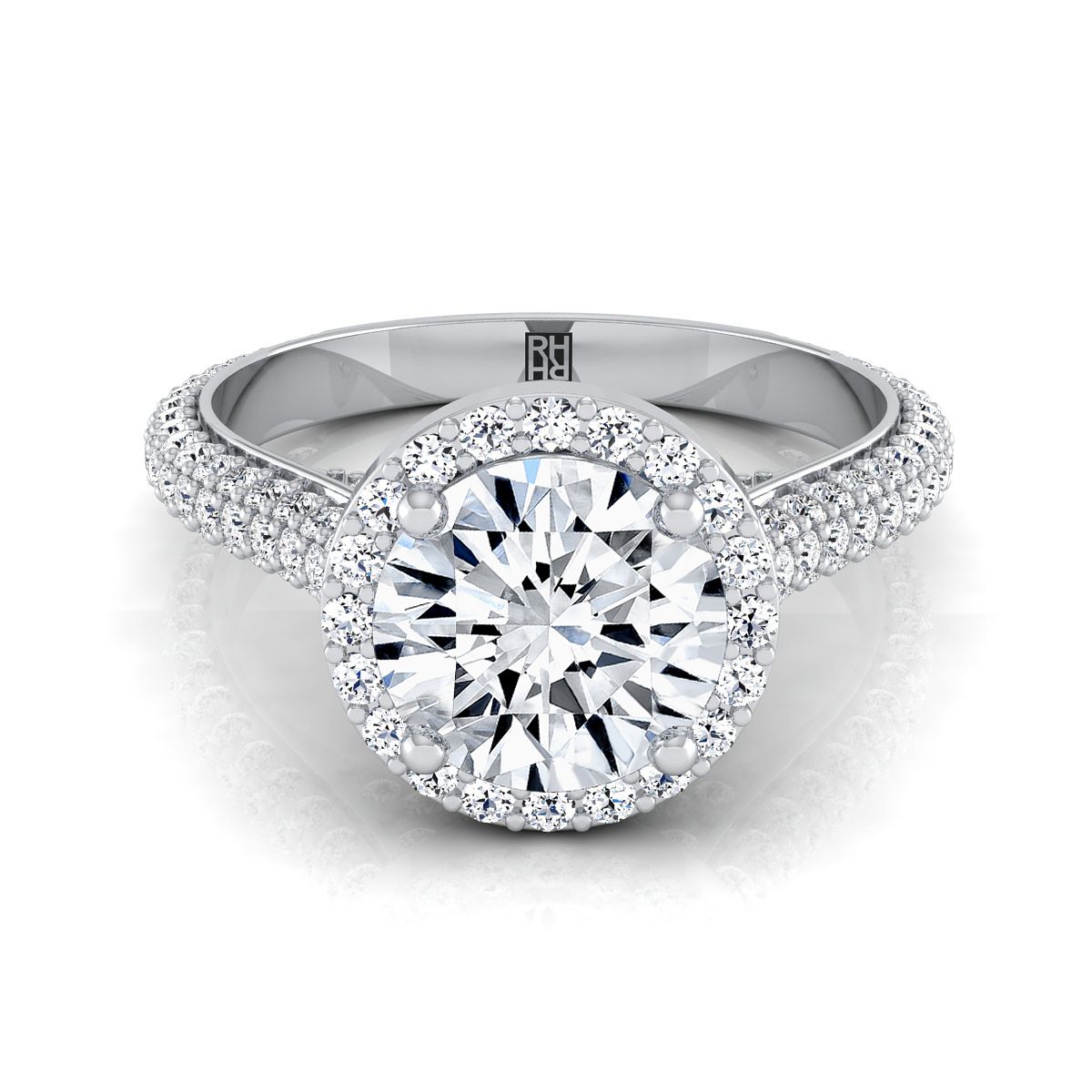 Round Brilliant, Micro-Pavé Triple Row Halo, in Platinum, pave setting | RockHer