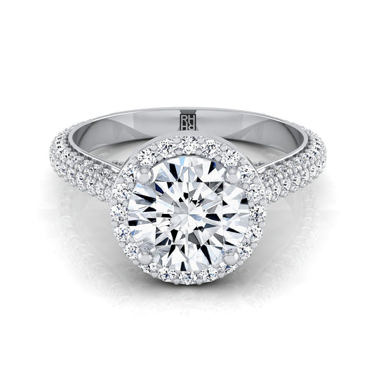 Round Brilliant, Micro-Pavé Triple Row Halo, in 18K White Gold, pave setting | RockHer