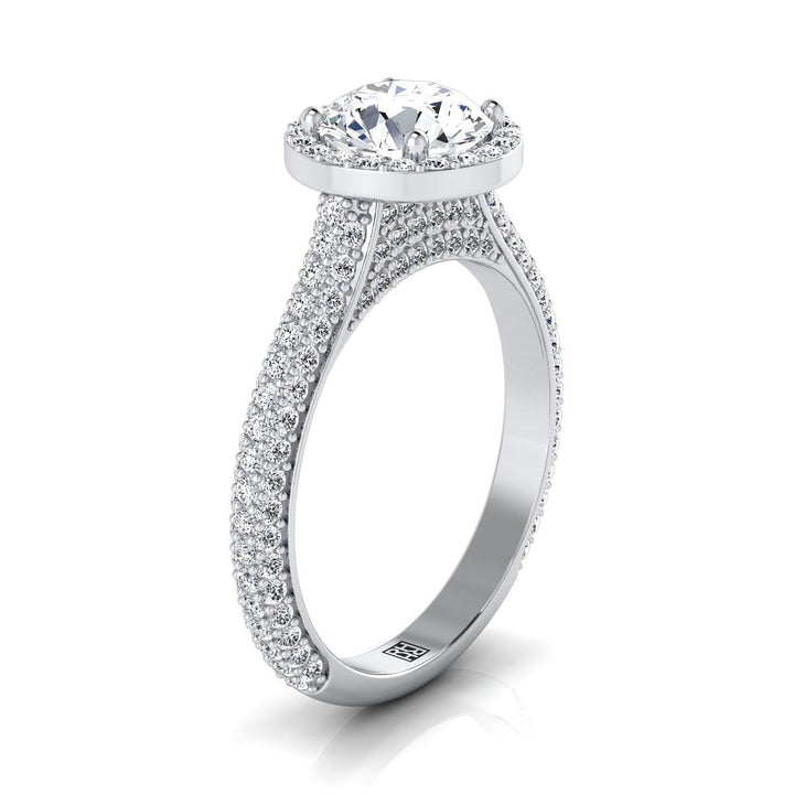 Round Brilliant, Micro-Pavé Triple Row Halo, in Platinum, pave setting – side profile | RockHer
