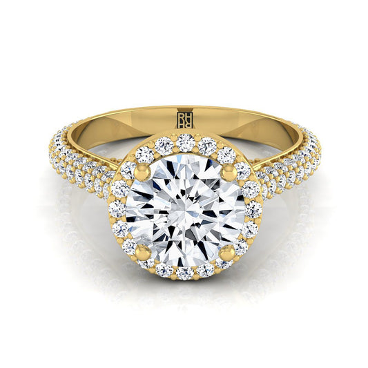 Round Brilliant, Micro-Pavé Triple Row Halo, in 18K Yellow Gold, pave setting | RockHer