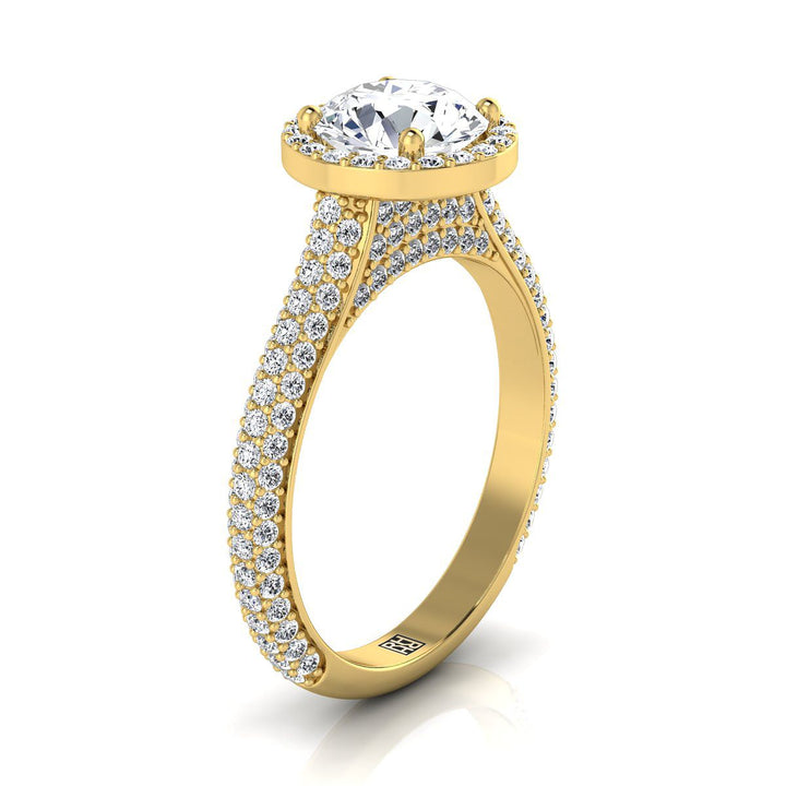 Round Brilliant, Micro-Pavé Triple Row Halo, in 18K Yellow Gold, pave setting – side profile | RockHer