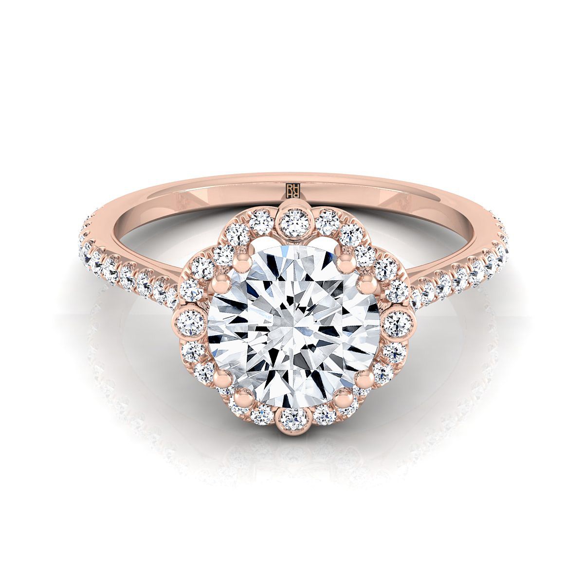 Round Brilliant, Vintage Scalloped Halo, in 14K Rose Gold | RockHer