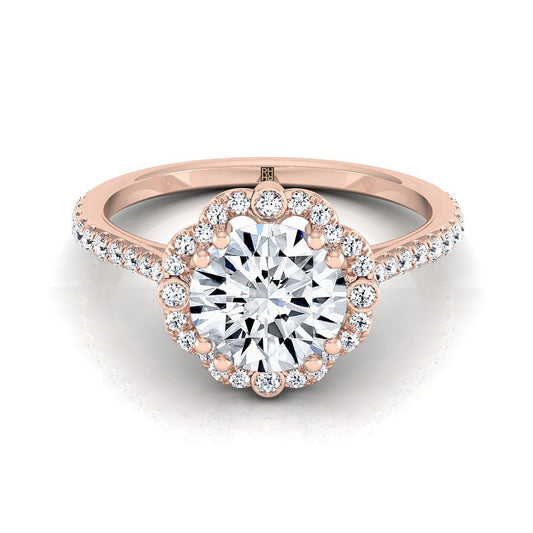 แหวนหมั้นแบบวินเทจประดับเพชรทรงกลมเจียระไนแบบบริลเลียนต์ 14K ทองกุหลาบ พร้อมฮาโลโอรนเมนต์ - 1/4 กะรัตรวม
