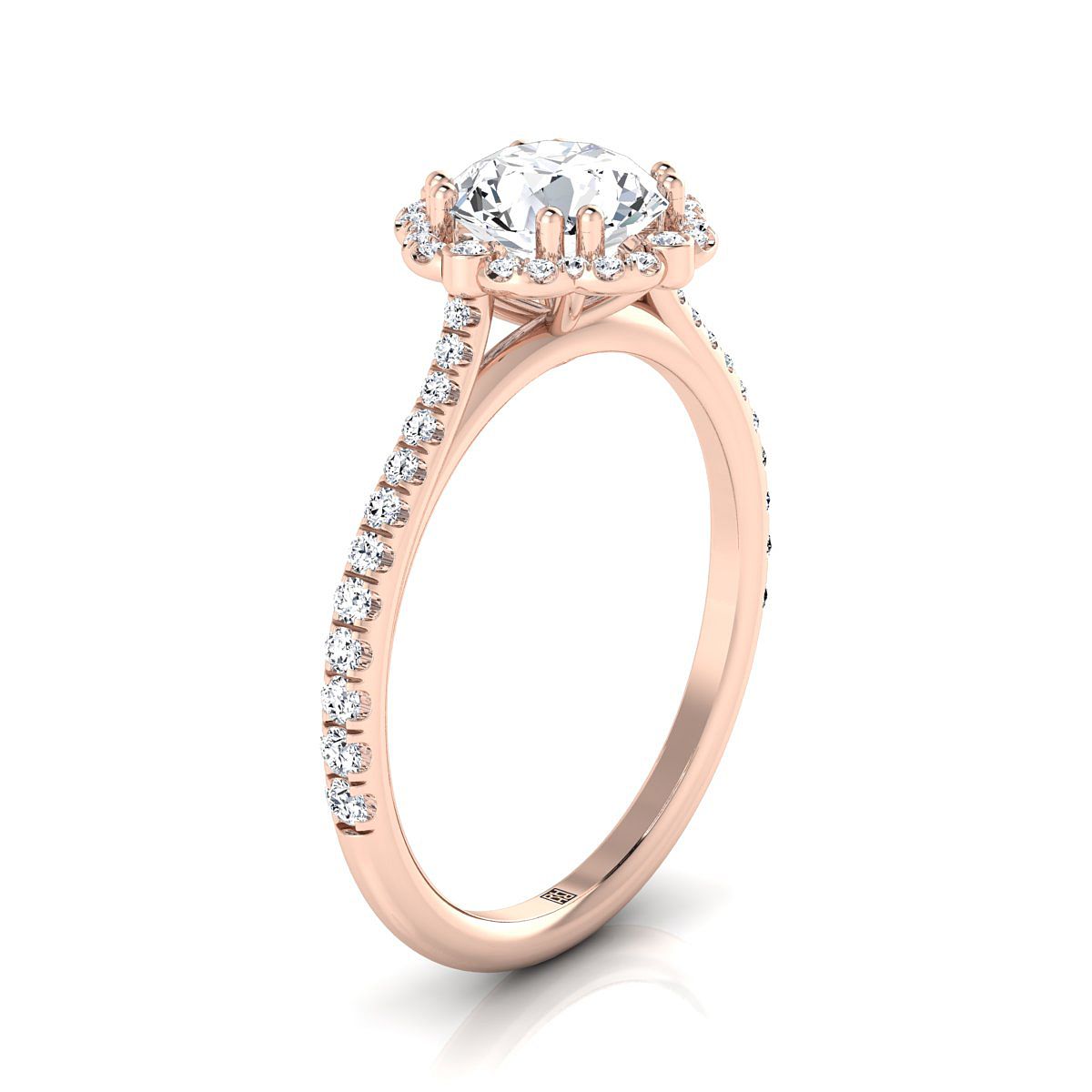 Round Brilliant, Vintage Scalloped Halo, in 14K Rose Gold – side profile | RockHer